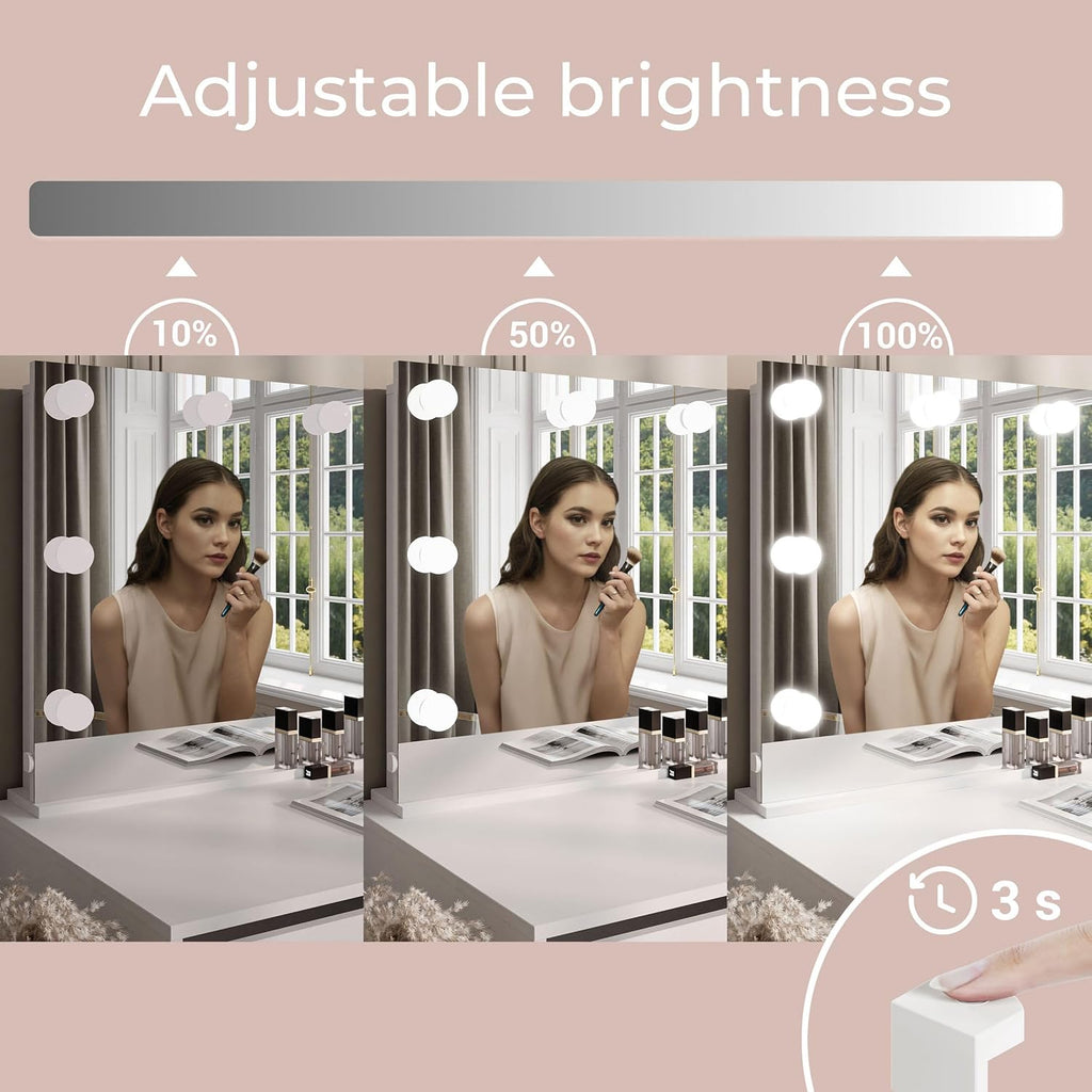 Lookway Schminktisch MADA Elite II mit LED-Spiegel – Eleganter Kaschmir oder Weiß Hochglanz, Wandmontage, Geräumige Schubladen (Kaschmir/Kaschmir Hochglanz)