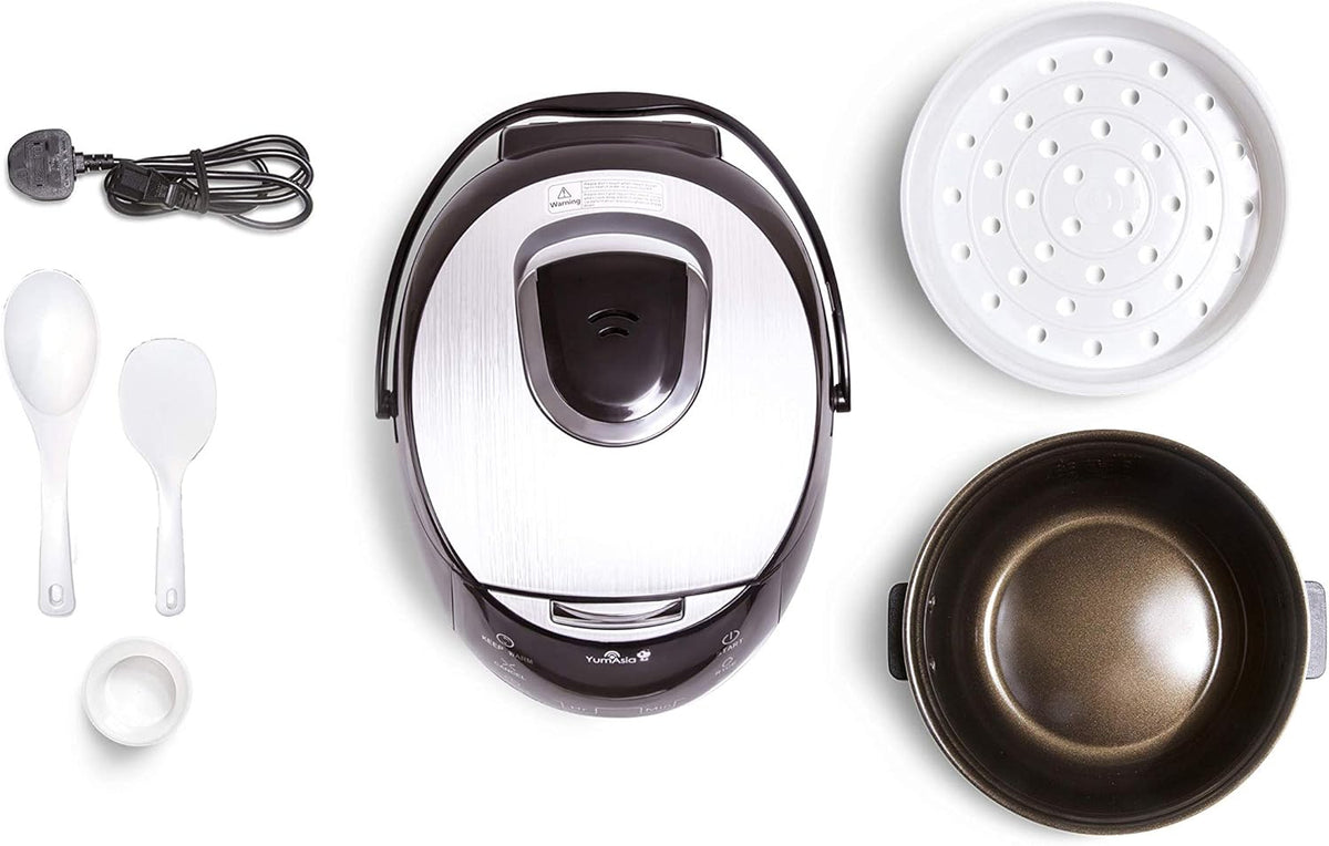 Yum Asia Sakura Reiskocher mit Keramikschale und Advanced Fuzzy Logic (8 Tassen, 1,5 Liter), 6 Reiskochfunktionen, 6 Multikocherfunktionen, Motouch LED-Display, 220-240V EU (schwarz und silber)