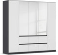 Rauch Möbel Mainz Schrank Kleiderschrank Drehtürenschrank Weiß-Grau metallic, Schwarz, 5-türig Spiegel, 6 Schubladen, Zubehörpaket Basic 3 Einlegeböden, 3 Kleiderstangen, grifflos BxHxT 226x210x54 cm
