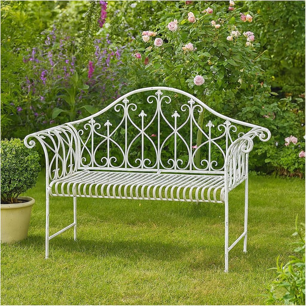 HTI living Metall Gartenbank Weiß romantisch nostalgisch Sitzbank Nostalgische Metallbank