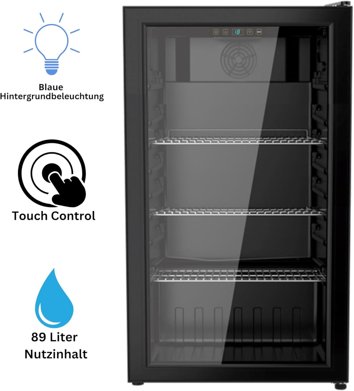 YUNA Cool-View GKS90B Glastürkühlschrank 89L schwarz