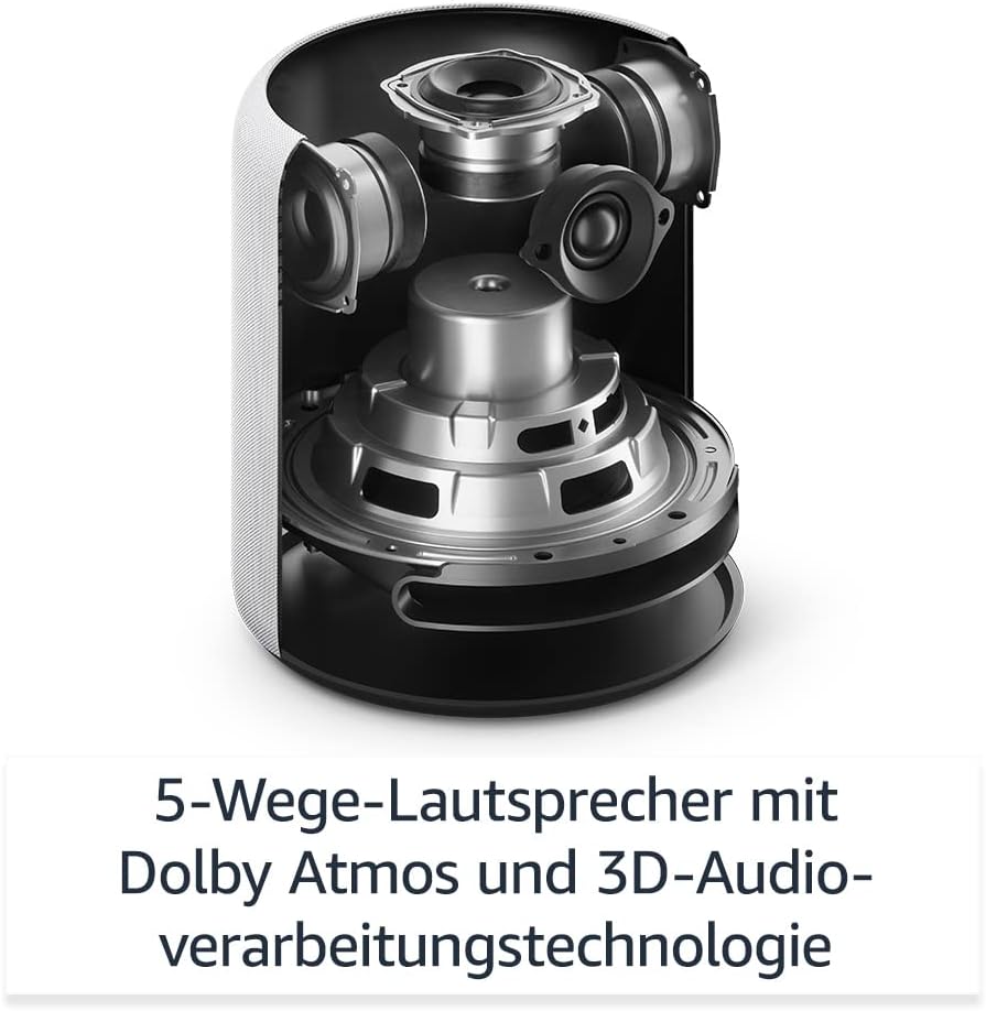 Echo Studio (Neueste Generation) | Der beste Klang, den unsere smarten WLAN- und Bluetooth-Lautsprecher je geboten haben – mit Dolby Atmos, 3D-Audio, Smart-Home-Hub und Alexa | Weiß