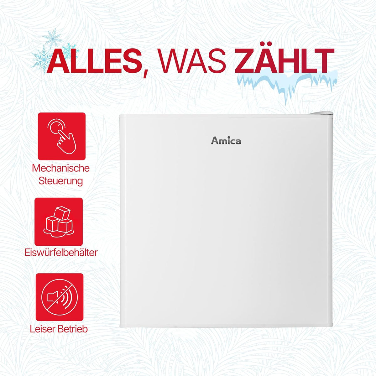 Amica Mini Gefrierschrank freistehend 50x48x44,5 cm 32L 4‑Sterne‑Gefrierfach mit Eiswürfelbehälter Freezer AGB 3010 W - Weiß