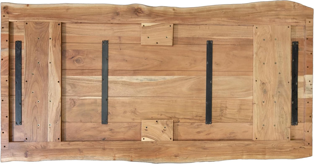 SAM Esstisch 240 x 100 cm Cali, Baumkantentisch naturfarben, Akazienholz massiv, Spider-Gestell aus Metall Silber, aufgedoppelte Kanten 25+25 mm