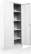 Ondis24 Aktenschrank, Mehrzweckschrank, Schloss, verstellbare Ablagen, Stabil, belastbar, Doppeltüren mit Türmagnet, Griffen Robust und sicher, werkzeugschrank, Büro, Werkstatt, Garage (Weiß 170)