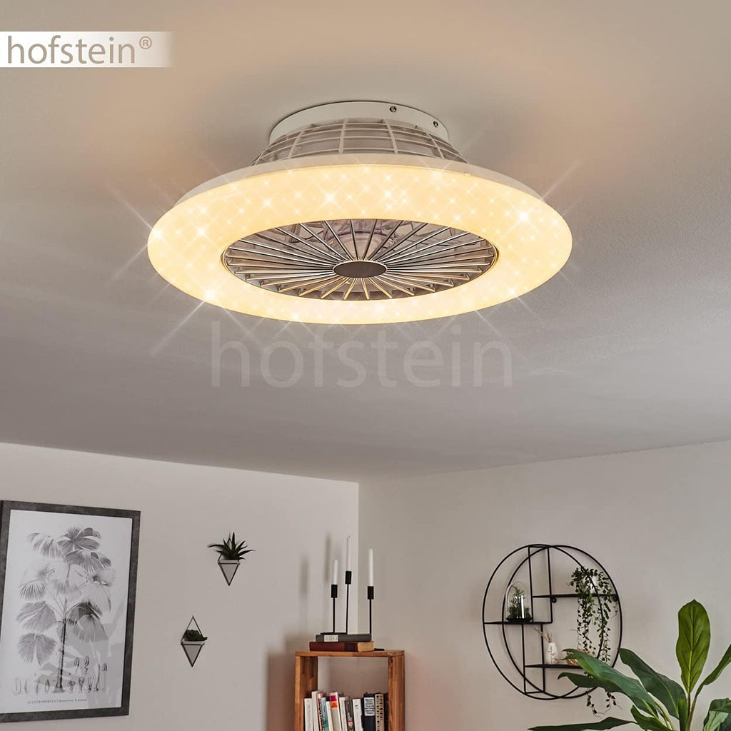 LED Deckenventilator Piraeus, Deckenlampe mit Ventilator aus Metall und Kunststoff in Weiß, RGB Farbwechsler, über Fernbedienung dimmbar, Timer und Nachtlicht, 40 Watt, 2200 Lumen, 3000-6500 Kelvin