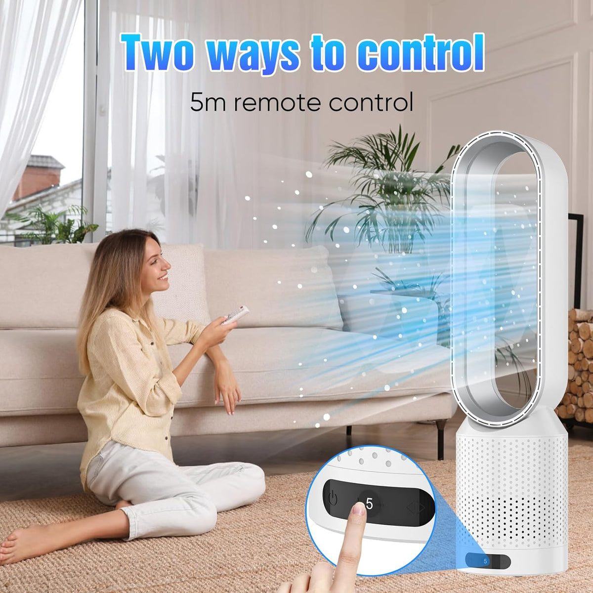 Rotorloser Ventilator mit Fernbedienung,2in1 Turmventilator sehr Leise & Luftreiniger mit HEPA, 8 Geschwindigkeiten,90° Oszillation,Timer,Luftkühler, mobiles Klimagerät,für Schlafzimmer Büro (Weiß)