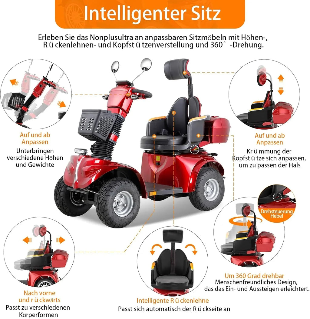 2025 Scooter de movilidad ZVGREEN de 4 ruedas – modelo para personas mayores con asiento tipo capitán – hasta 15 km/h – gran espacio de almacenamiento – asiento giratorio – freno electromagnético