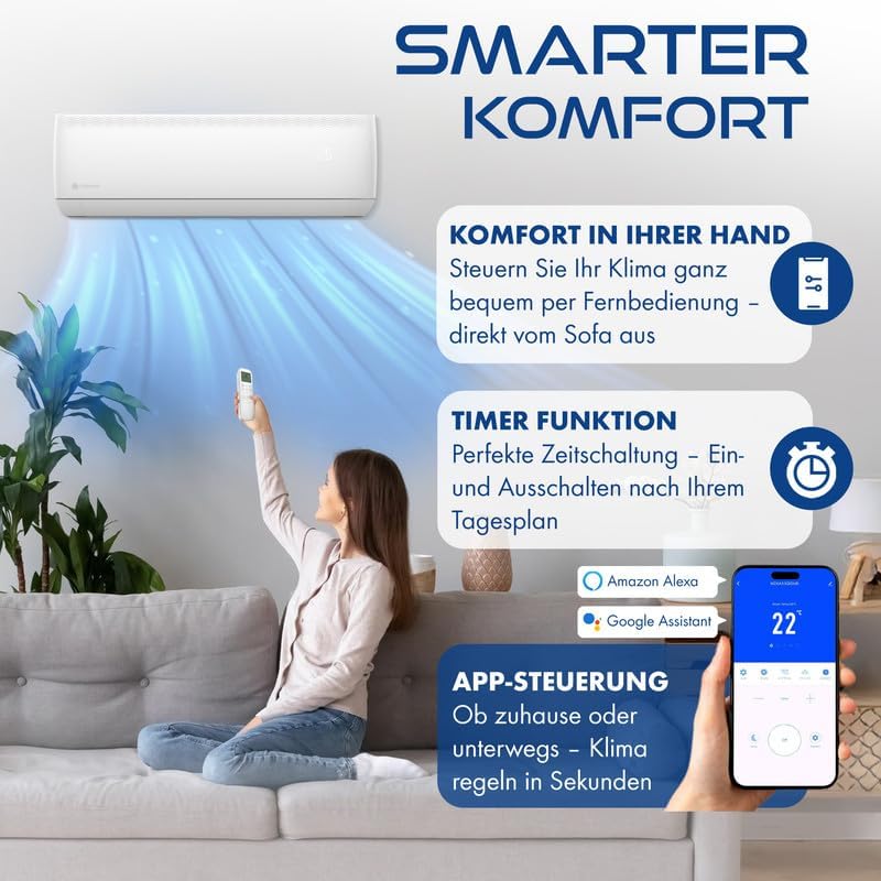 Multisplit Klimaanlage 3 Innengeräte Set (3 x 2,6kW) Klimagerät Air Conditioner mit Heizfunktion 21000 BTU 6,2kW A++ WiFi/App-Steuerung 4D AirFlow Heizen bis -20°C Vorgefüllt R32
