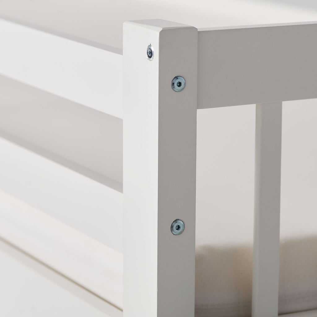 Homestyle4u, Etagenbett 2 Kinder 90x200 mit Treppe Weiß Holz Kiefer Hochbett 90x200 teilbar zu 2 Kinderbetten Doppelstockbett