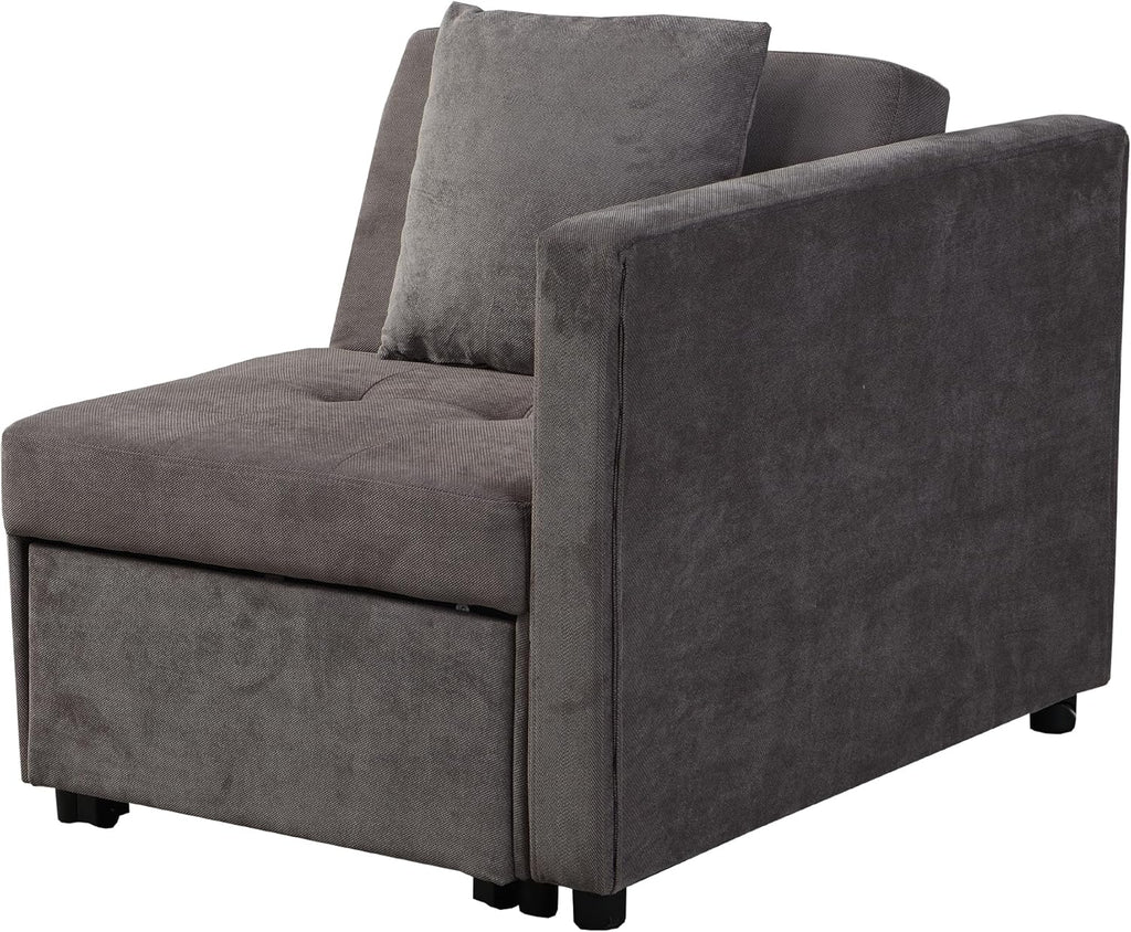 Polsterbett Schlafsofa 3 in 1 Multifunktions-Schlafsofa, Leinenstoffsofa mit Verstellbarer Rückenlehne, Die Armlehne verfügt über LED-Lichtleisten und USB-/Typ-C-Anschlüsse (Dunkelgrau)
