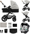 Kinderkraft MOOV XL 3 en 1, Carrito bebé hasta 27 kg, Carro, Con Asiento I-SIZE 40-75 cm, Plegable, Amortiguación, Convertible, Capazo XL, Con accesorios, Gris Claro