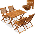 Casaria® Gartenmöbel Set Modell 2026 - NEU: Extra Stabiler Tisch mit umlaufender Verstärkungsleiste 5-teilig aus FSC® Akazienholz, 4 Stühle mit Armlehnen, klappbar für Garten & Balkon