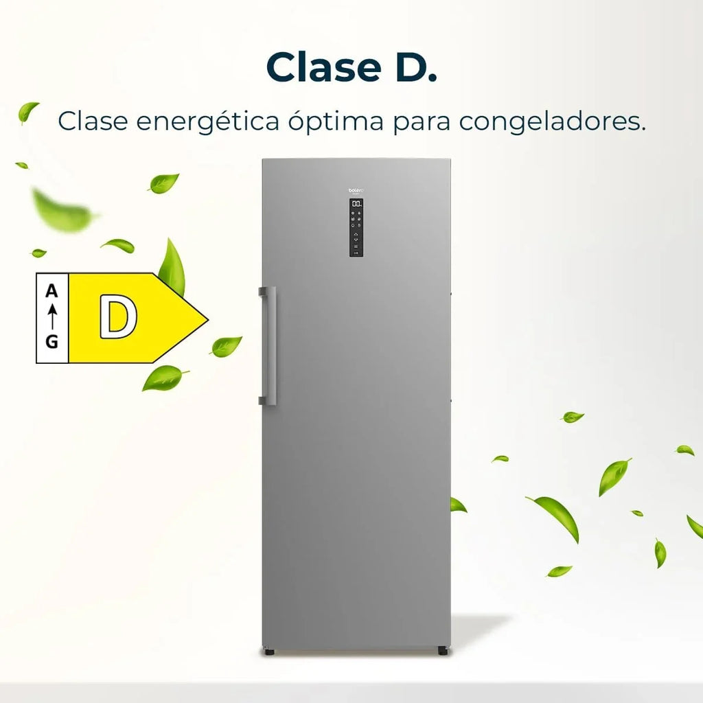 Cecotec Congelador Vertical de 380L Bolero CoolMarket UF 380 inox D. 1950W, Motor Inverter Plus, Bajo Consumo, Total No Frost, Display door, Convertible a frigorífico, Multi Airflow