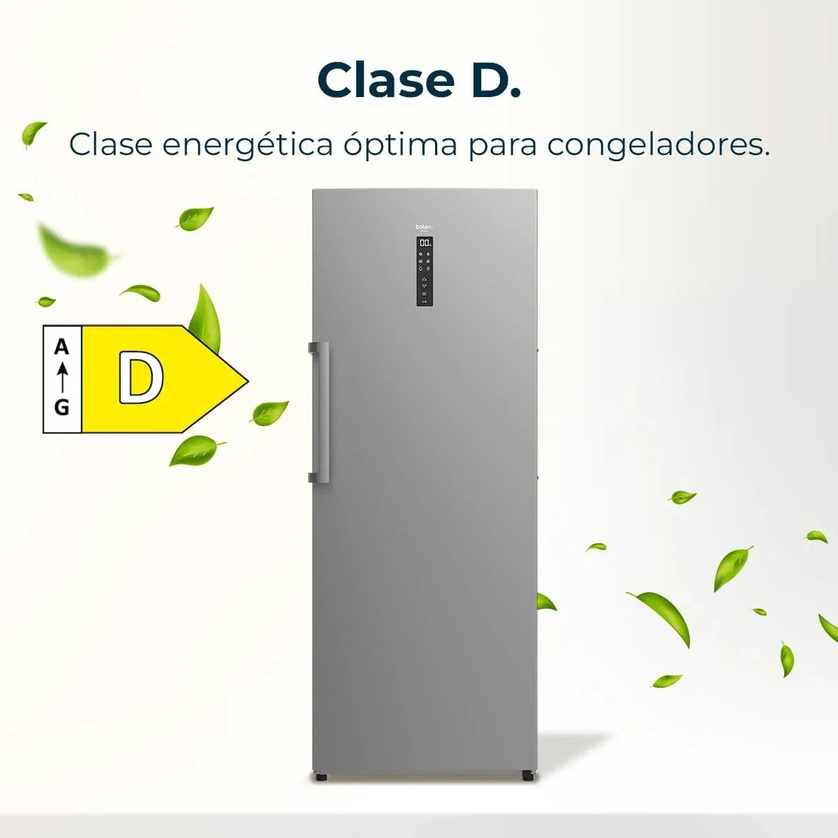 Cecotec Congelador Vertical de 380L Bolero CoolMarket UF 380 inox D. 1950W, Motor Inverter Plus, Bajo Consumo, Total No Frost, Display door, Convertible a frigorífico, Multi Airflow