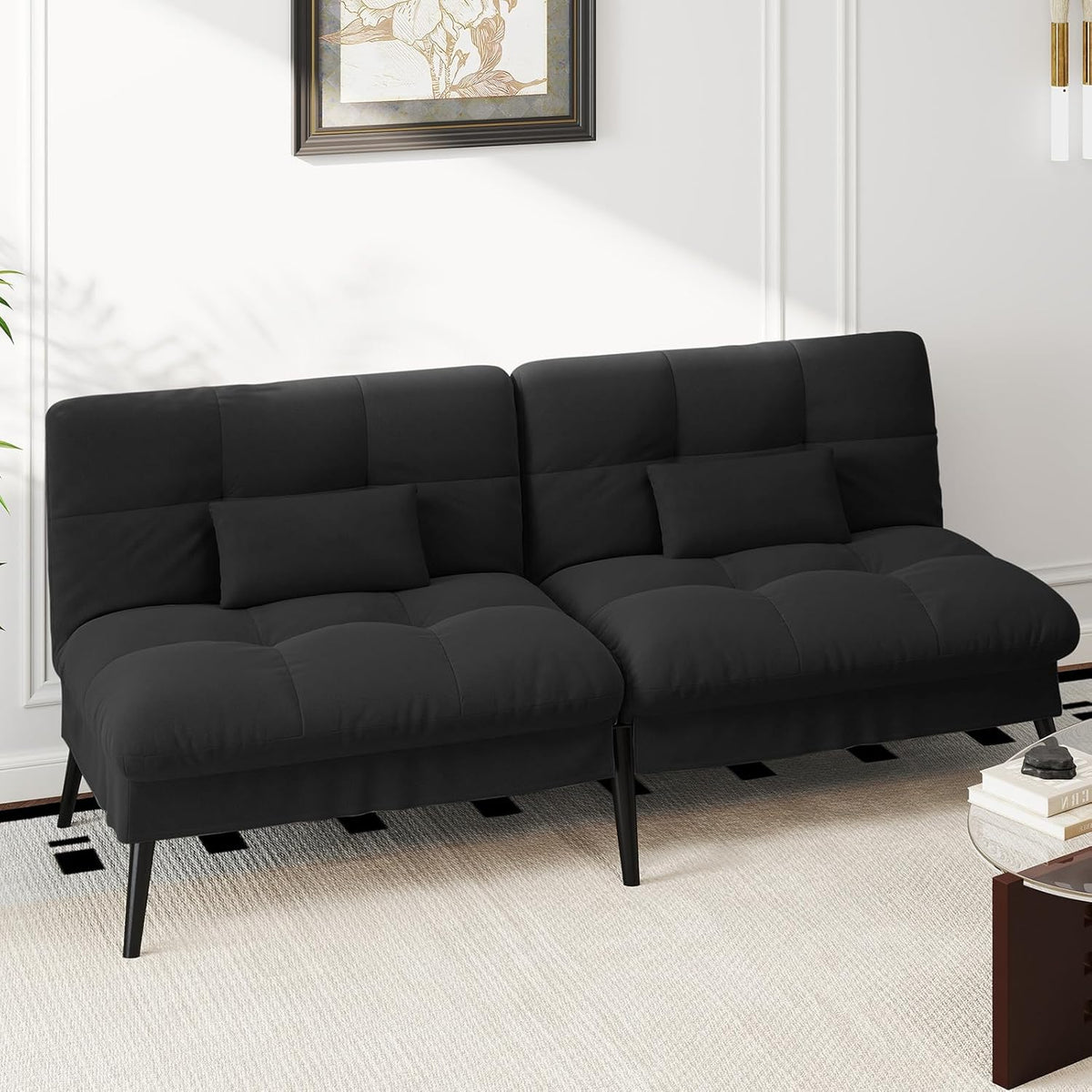 LUCKRACER Sofa 3 Sitzer Sofa Schlafsofa mit Schlaffunktion, überzug Futon Klappsofa, Bettcouch, ecksofa, Couch, 5 Verstellbare Winkel, Ideal für Wohnungen Wohnzimmer aus Stoff Schwarz