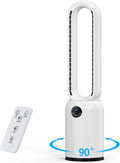 Turmventilator ohne Flügel 88cm – geräuschloser Standventilator mit 55W Motor, LED-Touchscreen & Fernbedienung, 12-Stunden-Timer, 90° oszillierend für Schlafzimmer & Büro (Weiß)