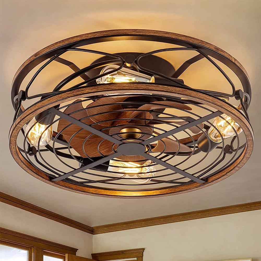 Deckenventilator Mit Beleuchtung Und Fernbedienung Ventilator Deckenleuchte Vintage Industrial Eisenkäfig Wohnzimmer E27 Retro Fan Deckenlampe Esszimmer Schlafzimmer 6 Wind Speeds Lüfterlicht ( Größe