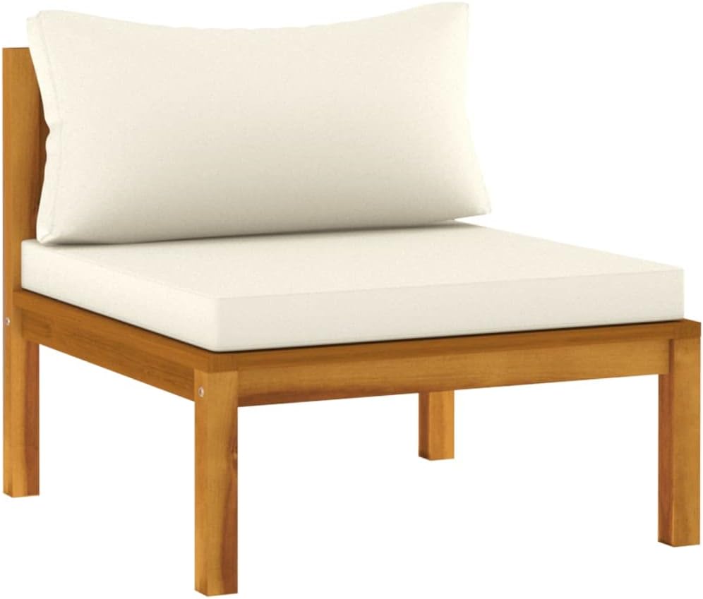vidaXL Akazienholz Massiv Gartenmöbel 5-TLG. mit Creme Kissen Tisch Mittelsofa Ecksofa Sofa Lounge Gartenset Garten Garnitur Sitzgruppe Gartensofa