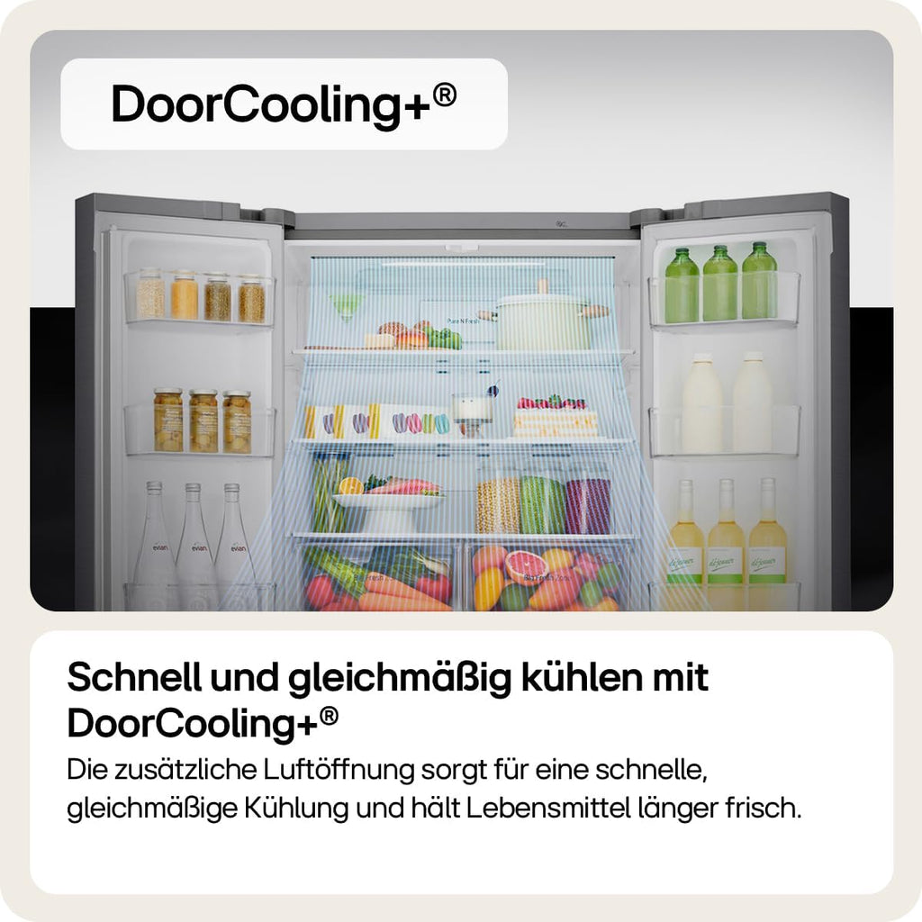 LG GSLE81PYBC Side-by-Side Kühlschrank mit Gefrierfach (628 L, Energieklasse C) mit Eis- und Wasserspender, Multi-Airflow, DoorCooling+, Silber