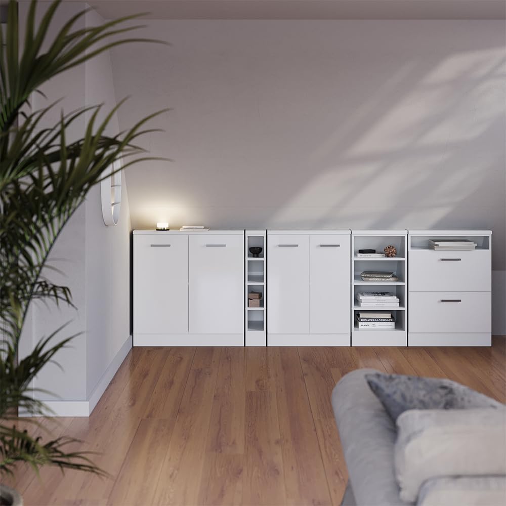 Vicco Dachschrägenschrank Rion, Weiß Hochglanz/Weiß, mit 2 Schubladen
