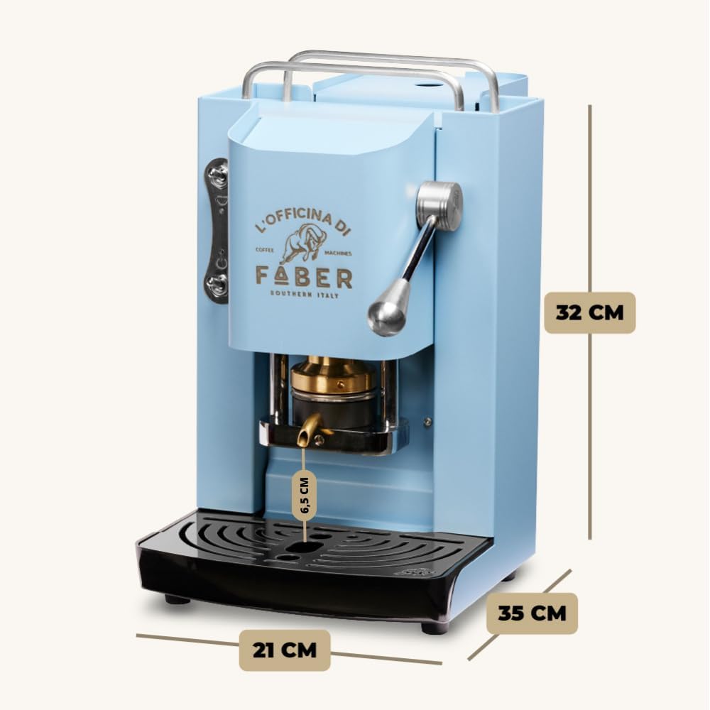 FABER COFFEE MACHINES | Modell Pro Deluxe | Kaffeepadmaschine für 44 mm ESE-Pads | Chrom-Finish | Padpresse aus Messing (Turquoise)