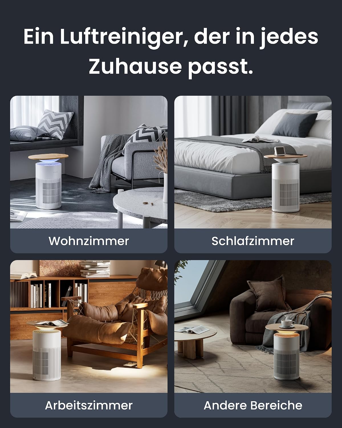 SwitchBot Luftreiniger mit App-Steuerung und Nachtlicht, CADR 400m³/h bis zu 83㎡ Zimmer, HEPA-Filter entfernt 99,97% Schimmel Staub Pollen