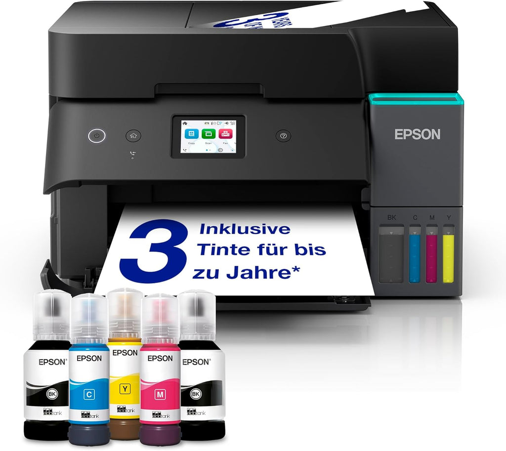 EcoTank ET-4950 Tintentankdrucker | fürs Das Home Office | WLAN & Ethernet | A4 | (Duplex-) Druck, Scannen, Kopieren, Faxen | 6.1 cm Touchscreen | ADF | inkl. Tinte für bis zu 3 Jahre