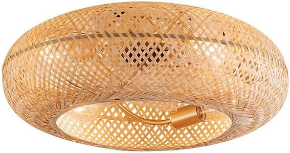 Deckenventilator Mit Beleuchtung Bambus Retro Boho 50CM Leise DC Motor Und Fernbedienung Vintage E27 Rattan Schlafzimmer Ventilator Fan Deckenlampe Wohnzimmer Esszimmer Lüfter Deckenleuchte