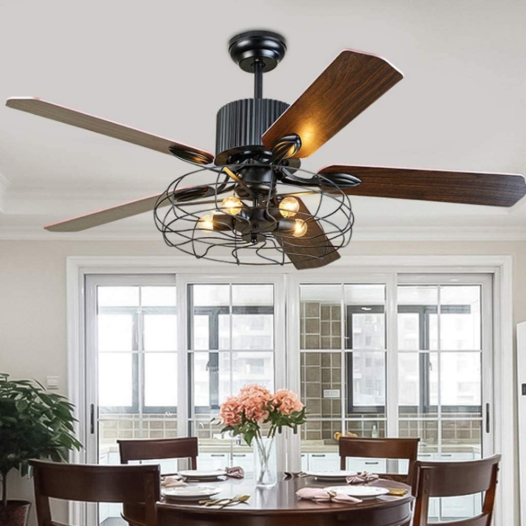 Deckenventilator Licht Mit Beleuchtung Fernbedienung Dimmbar E27 Fan Deckenleuchte LED Kronleuchter Loft Lüfter Deckenlampe Retro Industrie Stumm Leise Wohnzimmer Schlafzimmer Esszimmer Timing