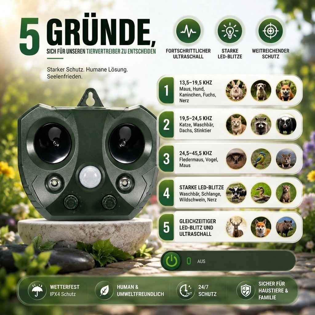 Solar Ultraschall Tiervertreiber | Sonnenschild
