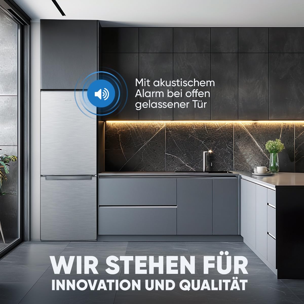 Bomann® Kühlschrank mit Gefrierfach | Energieklasse C | 143cm | Kühl Gefrierkombination leise 40 dB | 3 Ablagen & 2 Schubladen | Türanschlag wechselbar | 173L Kühlgefrierkombi | KG 7359 inox