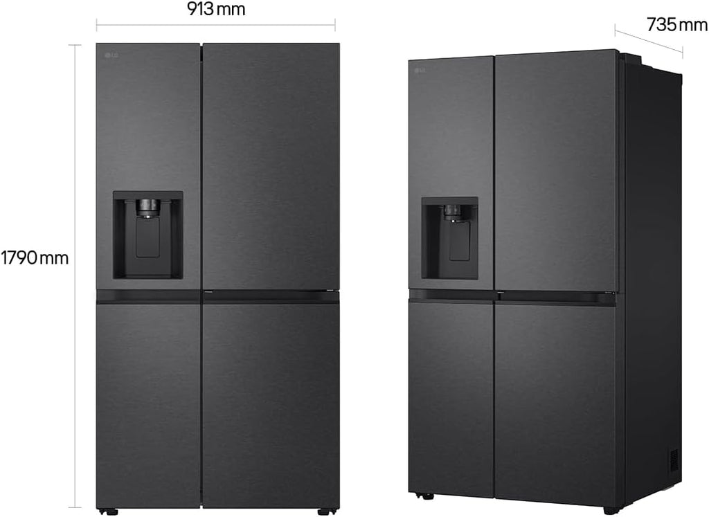 LG GSJC40EPPE Side-by-Side Kühlschrank mit Gefrierfach (641 L, Energieklasse E) mit Door-in-Door, Multi-Airflow, Eis- und Wasserspender, UVNano, Total No Frost, Schwarz