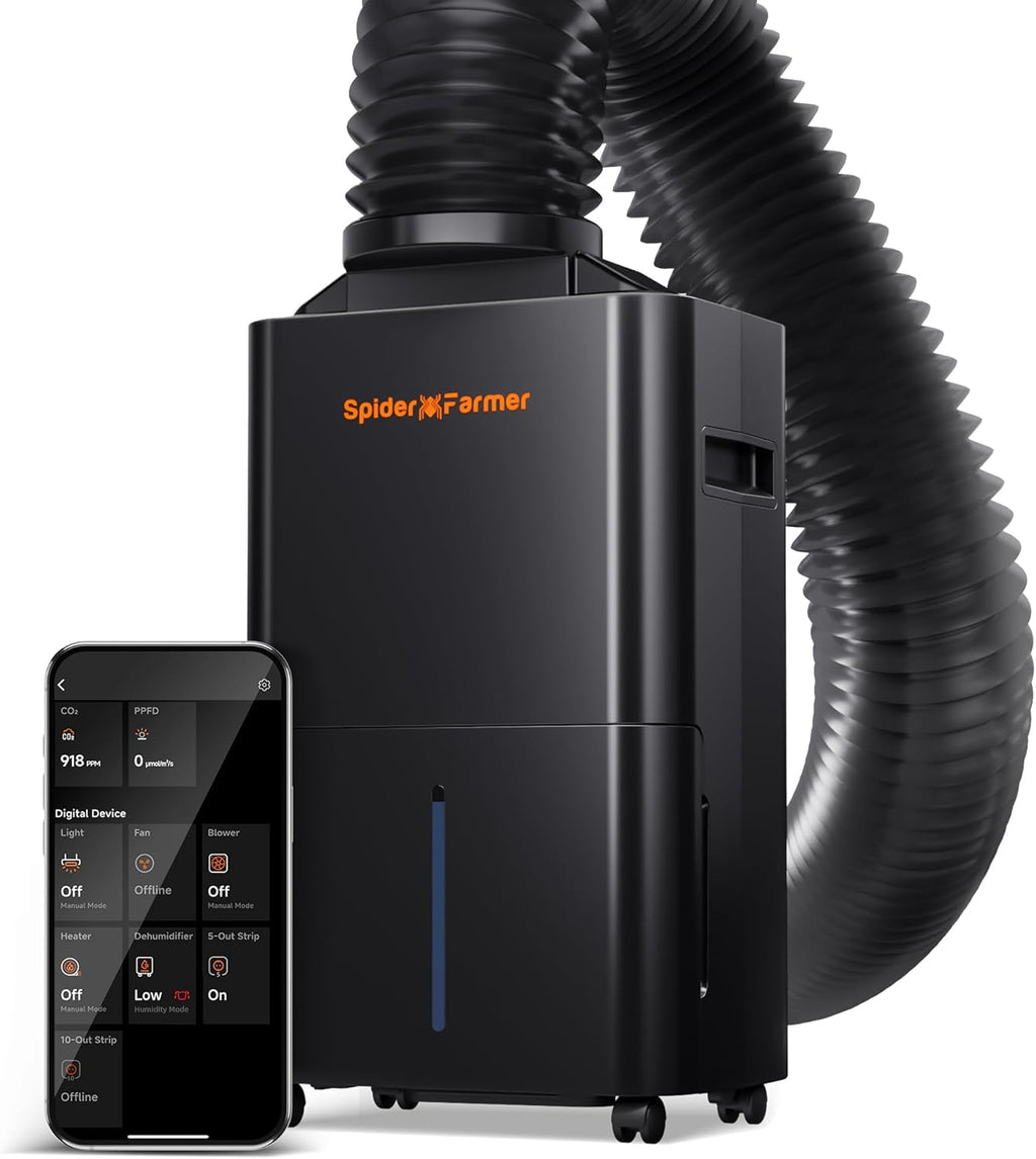 SPIDER FARMER Aufgerüstete Luftentfeuchter Grow Box 12L Luftentfeuchter Elektrisch mit RJ12 Kabel Abflussrohr, Automatische Abtauung, 24H Timer Funktion, Raumentfeuchter für Growzelt Keller Pflanzen