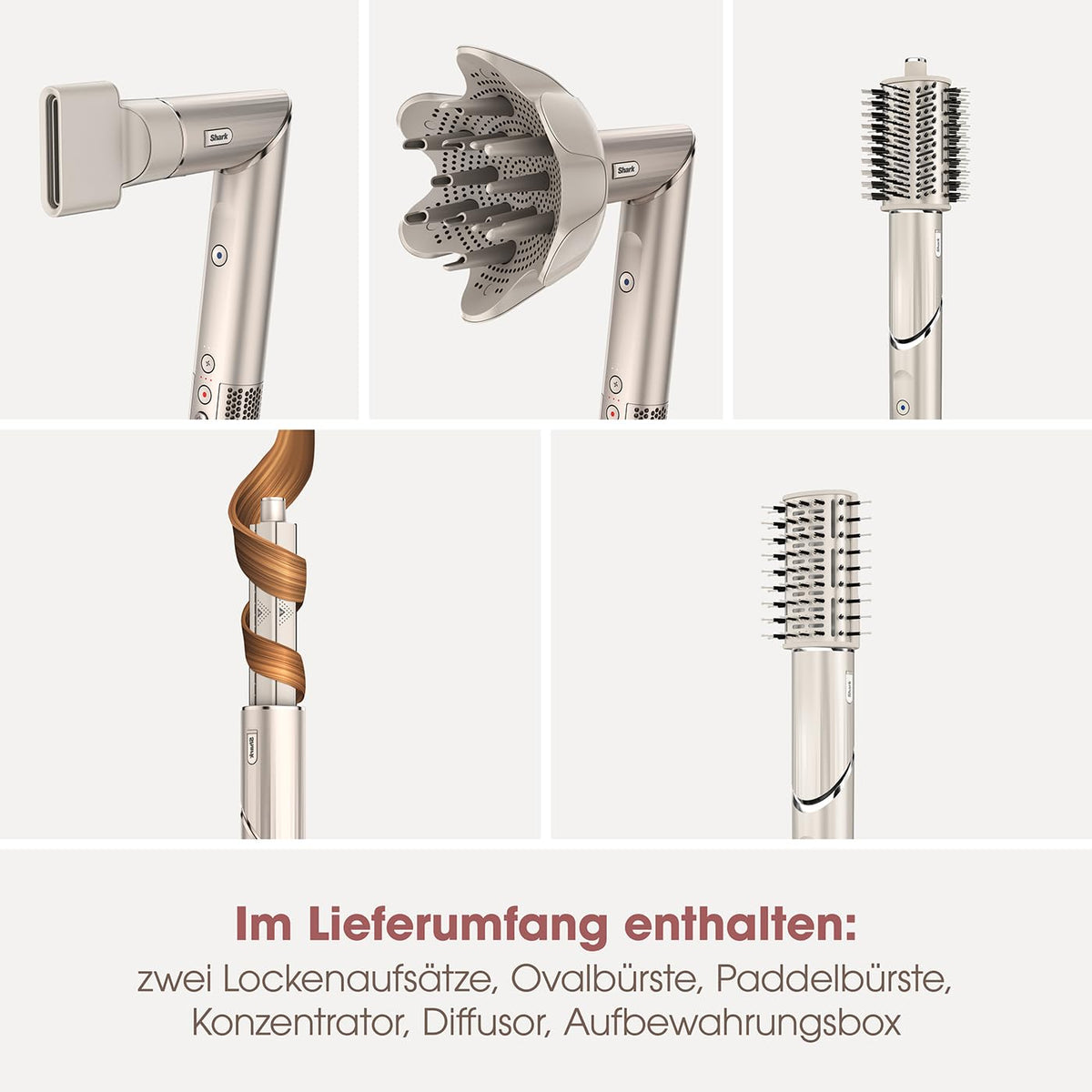 Shark FlexStyle 5-in-1 Luftstyler & Haartrockner, Auto-Wrap-Lockenaufsatz, Paddle-Bürste, Ovalbürste, Konzentrator, Diffusor, Aufbewahrungskoffer, Keine Hitzeschäden, Schwarz/Roségold, HD440EU