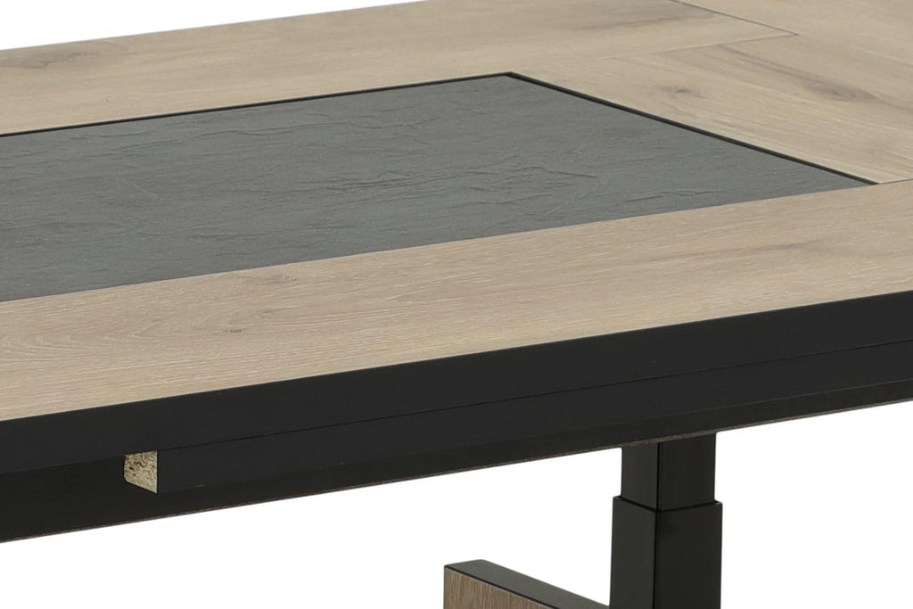 Hela Tische, Couchtisch mit 3 Funktionen Berlin, Dekor Artisan Eiche, Schieferplatteneinlage, Ausziehbar, Höhenverstellbar mit Lift, Kunststoff-Rollen mit Bremse