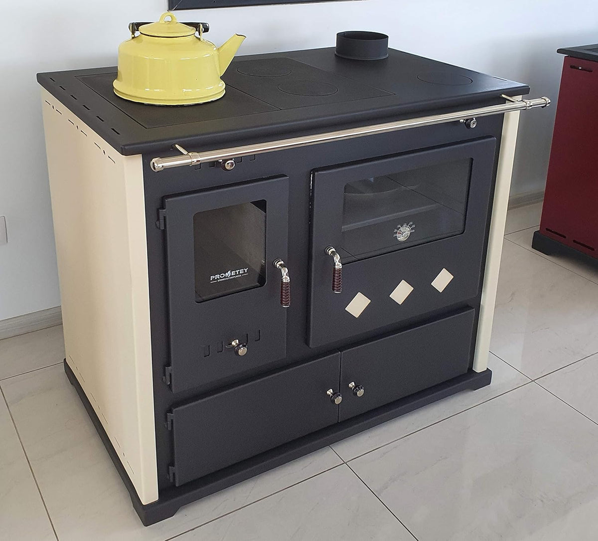 Kaminofen mit Backfach und Herdplatte Practik Lux Holzofen 9,5 kW Kamin Ofen Dauerbrandofen Werkstattofen Schwedenofen Hüttenofen Heizofen