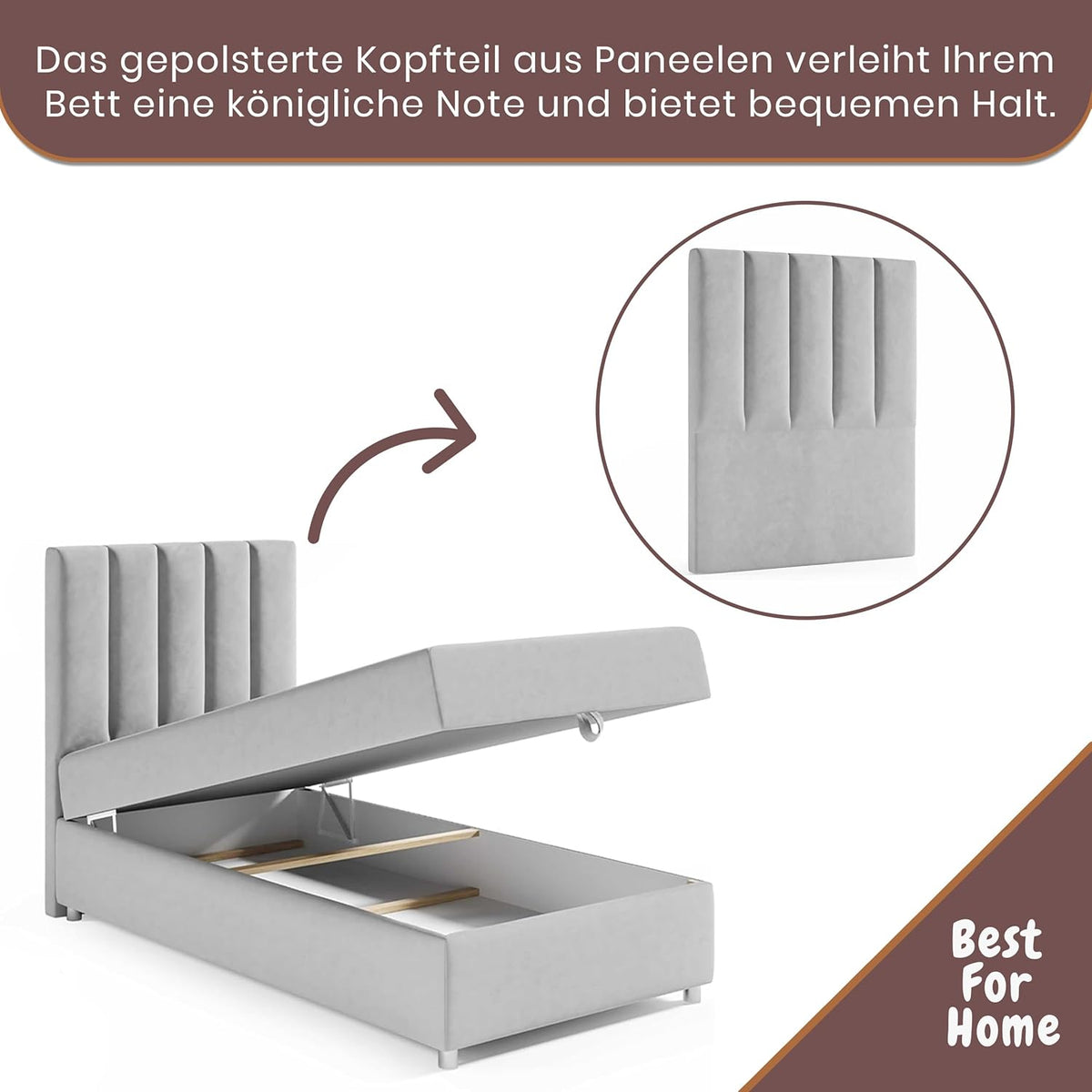 Trinity K10 Einzelbett | Boxspringbett mit Bonell Federkernmatratze | MatratzenTopper | Bett mit Stauraum
