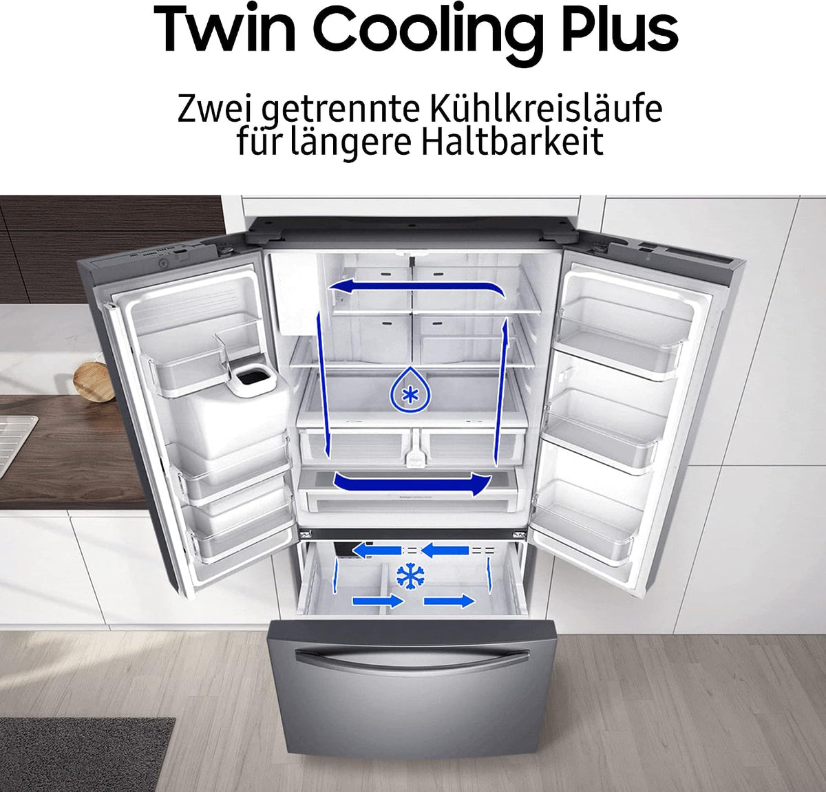 Samsung RF24BB620ES9EF French-Door-Kühlschrank mit Gefrierfach, 177,8 cm, 674 l, SmartThings AI Energy Mode, Autofill Water Pitcher, Dual Ice Maker, Edelstahl Look