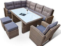 Ragnarök-Möbeldesign hohe Dining Lounge - DEUTSCHE Hersteller - 8 Jahre GARANTIE - EIGENE Produktion - PolyRattan Gartenmöbel Essgruppe Sessel Naturfarben Rundrattan Grau