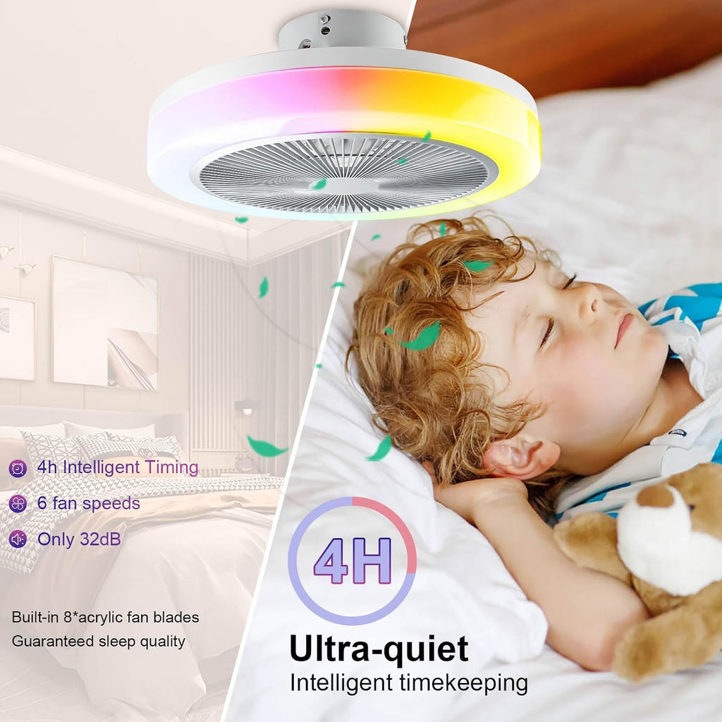 RGB Deckenlampe Mit Ventilator, Dimmbare LED Lichter, Leiser Moderner Fan Mit Beleuchtung, Fernbedienung und APP-Steuerung
