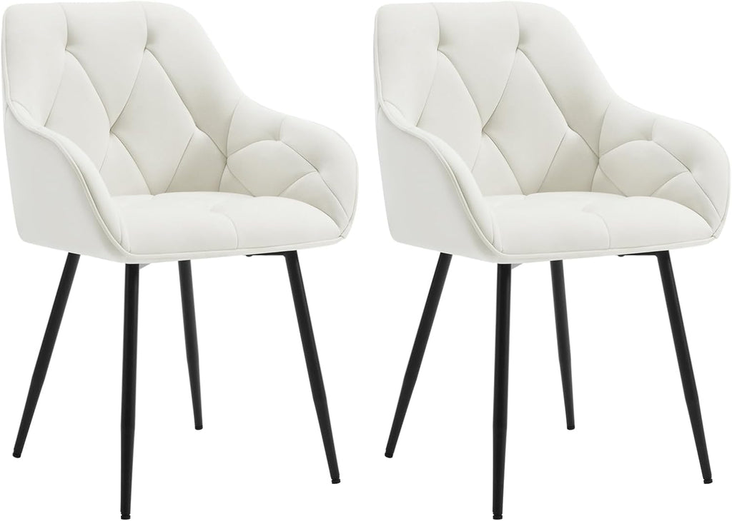 WOLTU Esszimmerstühle 2er Set, für Esszimmer Wohnzimmer, ergonomische Küchenstühle gepolstert mit Armlehnen, Metallbeinen, Sitzfläche aus Samt, Cremeweiß
