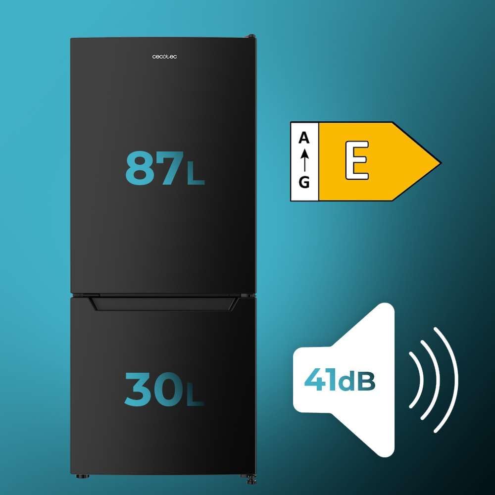 Cecotec Kombi Kühlschrank No Frost 117L Bolero CoolMarket Combi 117 DF Schwarz E. Klasse E, Schwarzer Kombi Kühlschrank, Defrost, Klasse E und Fast Freezing Modus