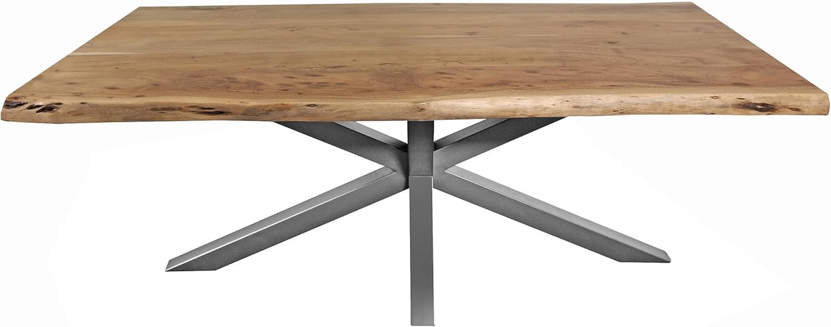 SAM Esstisch 240 x 100 cm Cali, Baumkantentisch naturfarben, Akazienholz massiv, Spider-Gestell aus Metall Silber, aufgedoppelte Kanten 25+25 mm