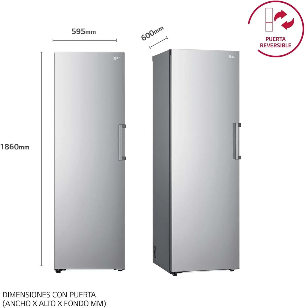 GFT41PZGSZ - Congelador No Frost Total, 1 Puerta, Compresor Smart Inverter, de 355 L y 186 cm, Congelador Vertical con Funcion de Congelacion Rapida, Color Inox