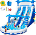 Hüpfburg XXL mit 2 Wasserrutsche für Gewerblichen Erwachsene & Kinder, Aufblasbare Bouncy Castle für Indoor Outdoor mit Gebläse Größe Pool Rutsche Korb Sprinkleranlage und Kletterwand, 630x290x285 cm