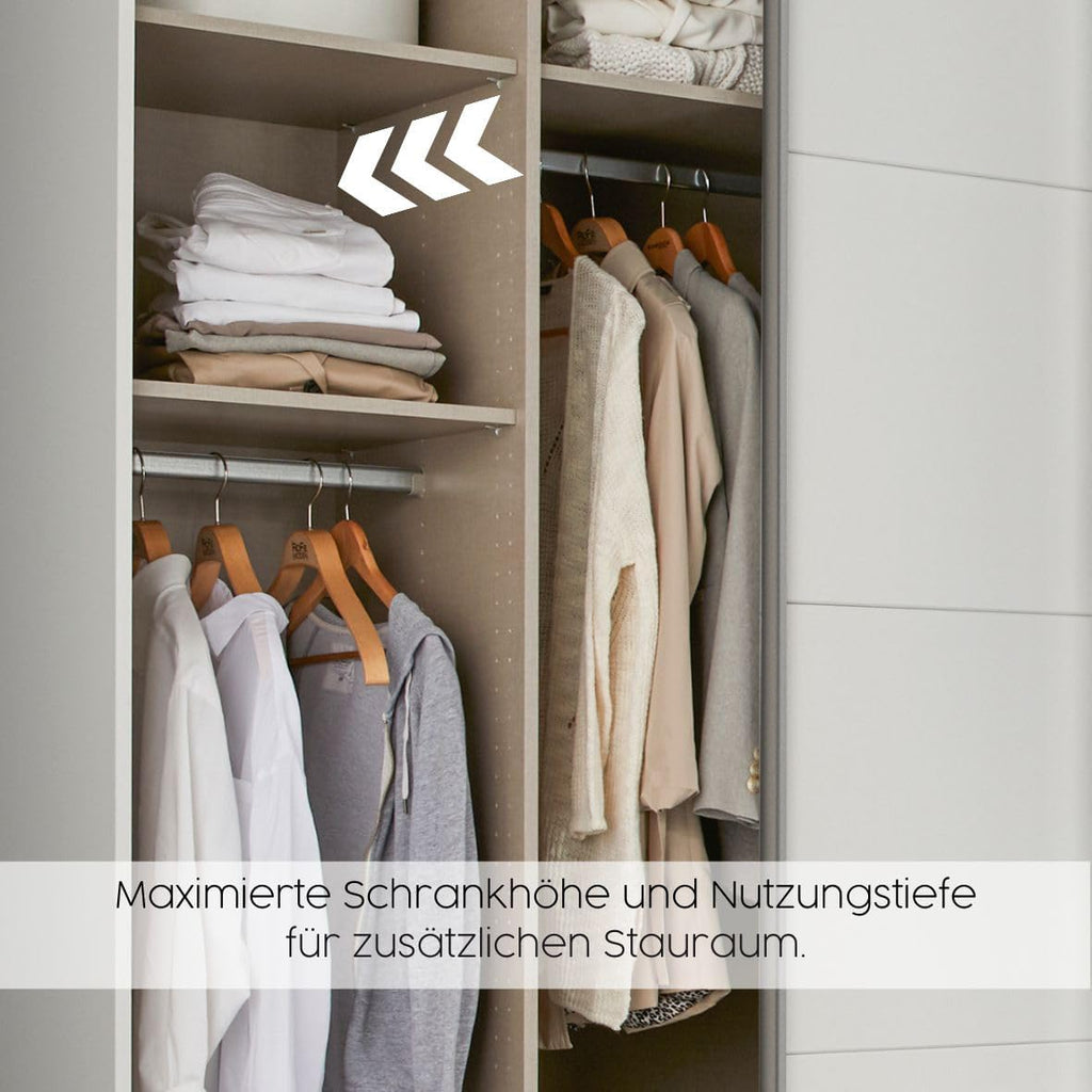 Rauch Möbel Mainz Schrank Kleiderschrank Drehtürenschrank Weiß-Grau metallic, Schwarz, 5-türig Spiegel, 6 Schubladen, Zubehörpaket Basic 3 Einlegeböden, 3 Kleiderstangen, grifflos BxHxT 226x210x54 cm