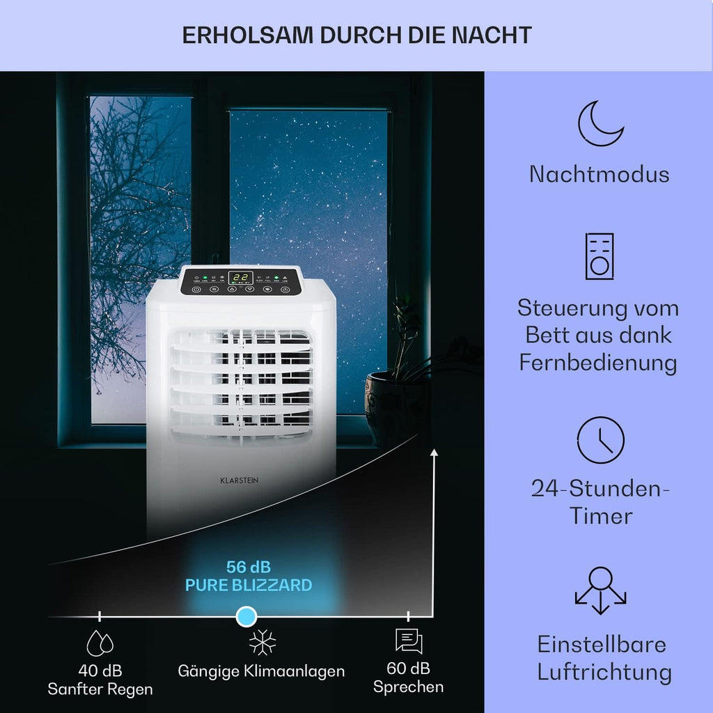 Klarstein Mobile Klimaanlage mit Abluftschlauch, 3-in-1 Klimagerät mit Ventilator & Luftentfeuchter, Kleine & Portable Klimaanlage für Wohnung & Büro, mit Nachtmodus & App-Steuerung, 7000 BTU