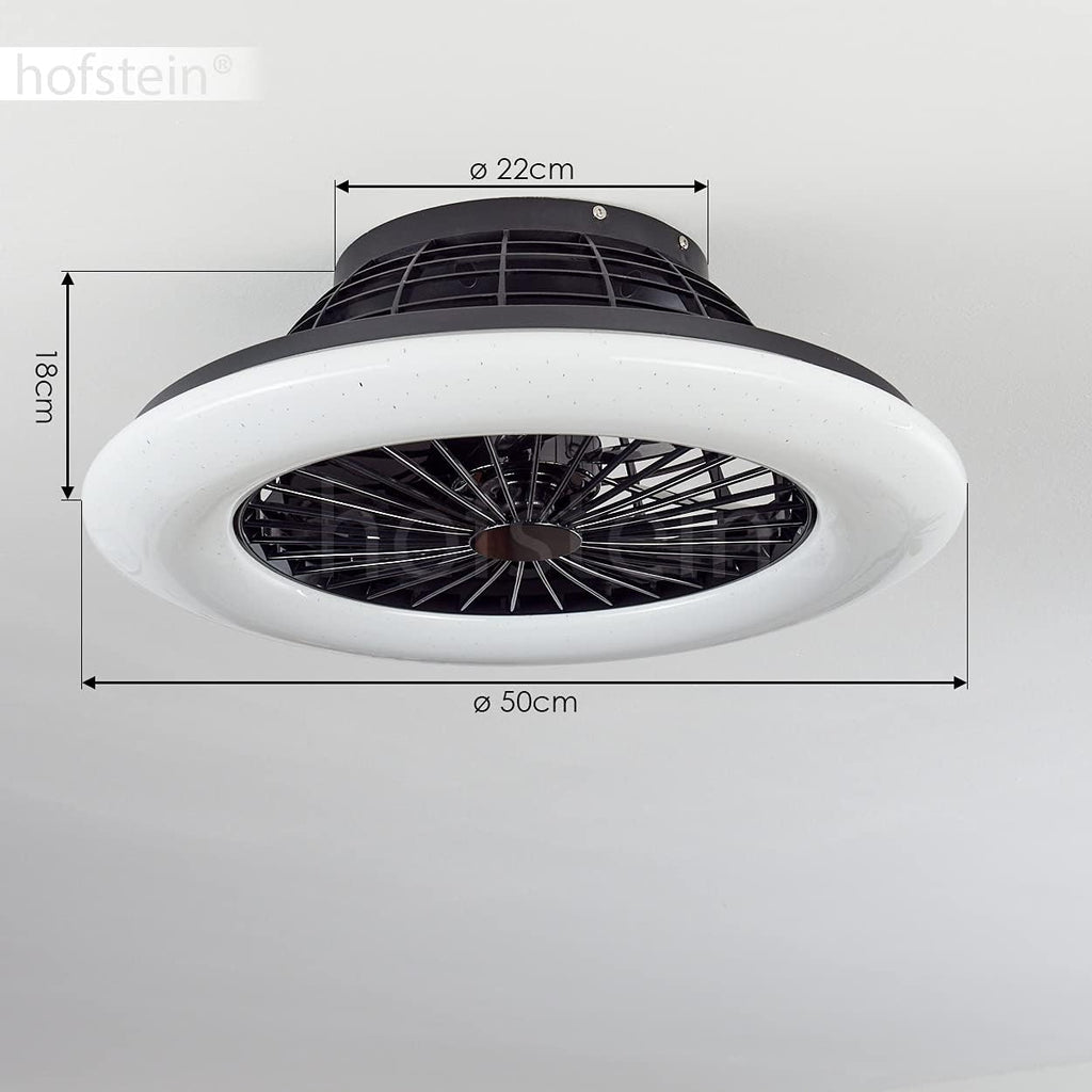 LED Deckenventilator Piraeus, Deckenlampe mit Ventilator aus Metall und Kunststoff in Schwarz und Weiß, über Fernbedienung dimmbar, Timer und Nachtlicht, 30 Watt, 2200 Lumen, 3000-6500 Kelvin