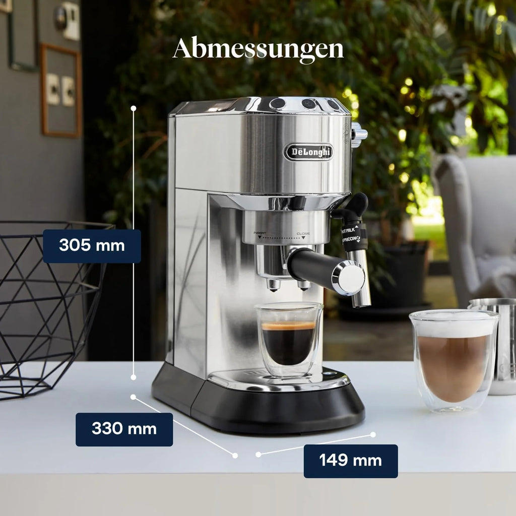 De'Longhi EC 685.M Dedica Style Espressomaschine 1L – 15 bar, Milchschaumdüse, 15cm, Metall